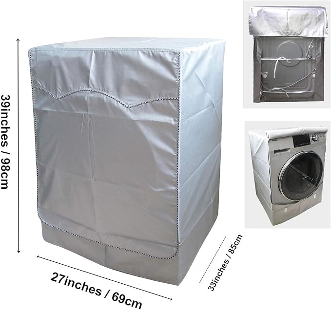 QLLY WasherDryer Cover for Front-loading Machine - Waterproof, Dustproof, Sun-Proof, W27"D33"H39"Suitable for most WashersDryers on US and Canadian market (Basic Silver)