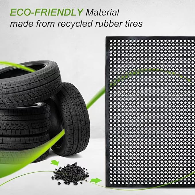 Anti-Fatigue Rubber Floor Mat - NANBOWANG Commercial Grade Grease Resistant Non-Slip Recycle Tyre Floor Mats for Restaurant Kitchen Bar Garden Outdoor Wet Area (36"x 60") Black
