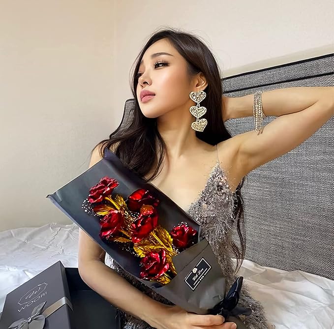 WOORI Gold Rose Bouquet, Gold-Plated Artificial Golden Foil Rose Gift