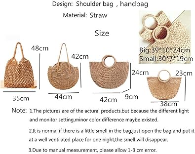 Vintage Straw Bag Round Rattan Bags Handmade Woven Beach Ladies Circle Shoulder Bag Style 4-Small