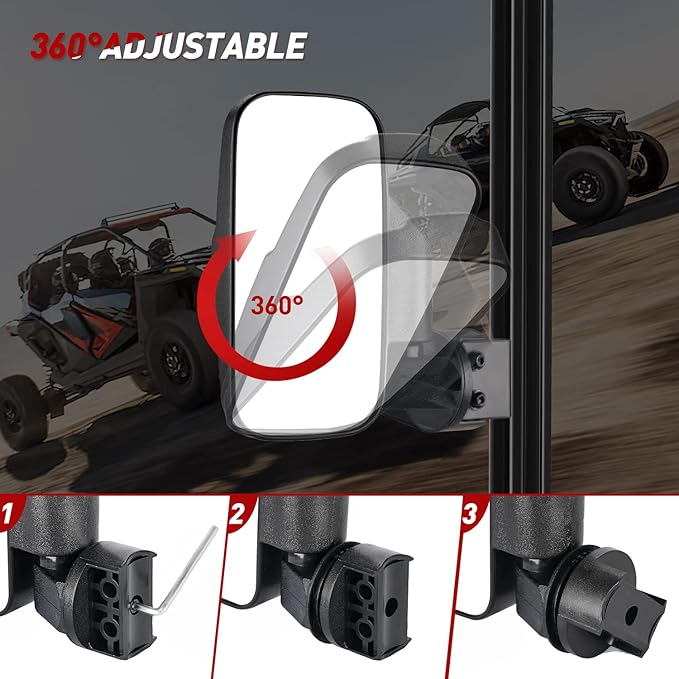 Frokom UTV Side Mirror, UTV Mirrors Fit Pro-Fit Cage Compatible with Polaris Ranger 570 900 XP 1000 2015-2023 General 1000,Can Am Defender Maverick Trail,Breakaway and 360 degree Adjustable mirrors