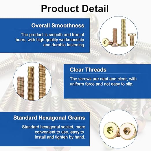 MroMax 15Pcs M8 x 55mm Hex Socket Flat Head Screws, Colorful Zinc Plated Carbon Steel, Fully Threaded, Hex Drive, Socket Cap Furniture Bolts Fastener for Crib, Bed Frame, Chair and Cabinet