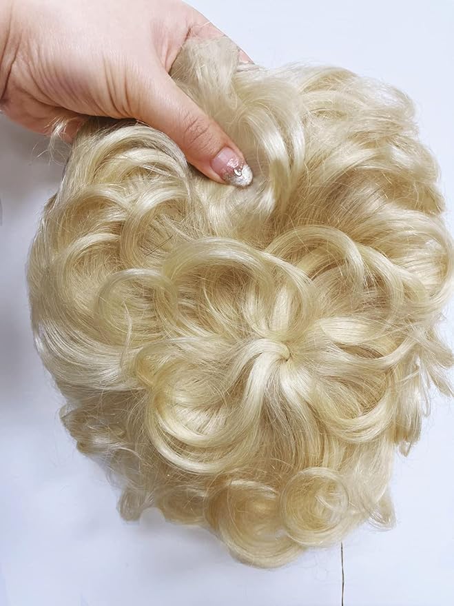 Maery Human Hair Topper Closure Short Curly Hair Topper Clip in Hair Pieces Weaving Hair Replacement Top Hairpieces Wiglet for Women with Thinning Hair 6inch 613 Blonde Color