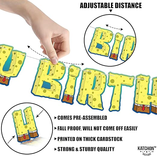 KatchOn, Large Happy Birthday Banner - 10 Feet, No DIY | Yellow Cartoon Happy Birthday Banner Pre-strung for Happy Birthday Decorations kids | Happy Birthday Sign, Yellow birthday party supplies