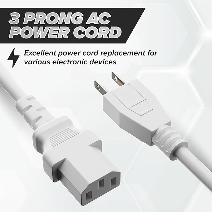 THE CIMPLE CO 5 Feet, White - 3 Prong AC Power Cable for Computer, Medical, Server, Desktop - C13 Power Supply Cord - NEMA 5-15P to C13 IEC 320 - (1.5 Meter)