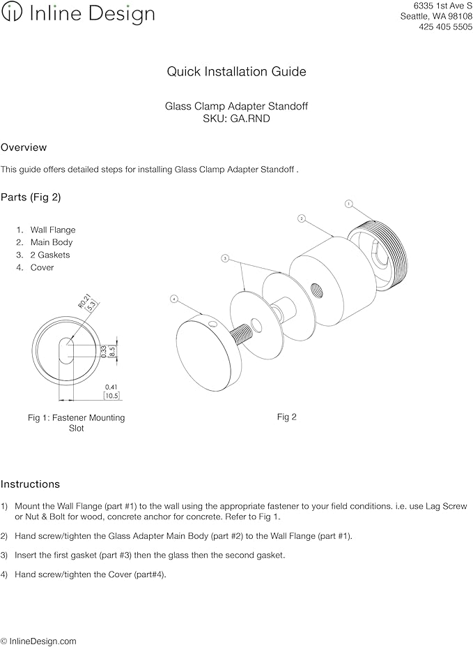 Stainless Steel Glass Clamp Standoffs Round Large Heavy Duty 2 inches for 1/2”, 9/16”, 5/8” & 3/4” Glass Thickness - Inline Design (Pack of 2) (Satin Stainless Steel)