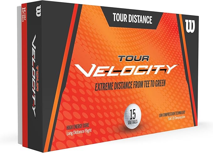 Wilson Golf Tour Velocity Distance, 15 Balls, White, Compression 70, Ionomer for Maximum Distance