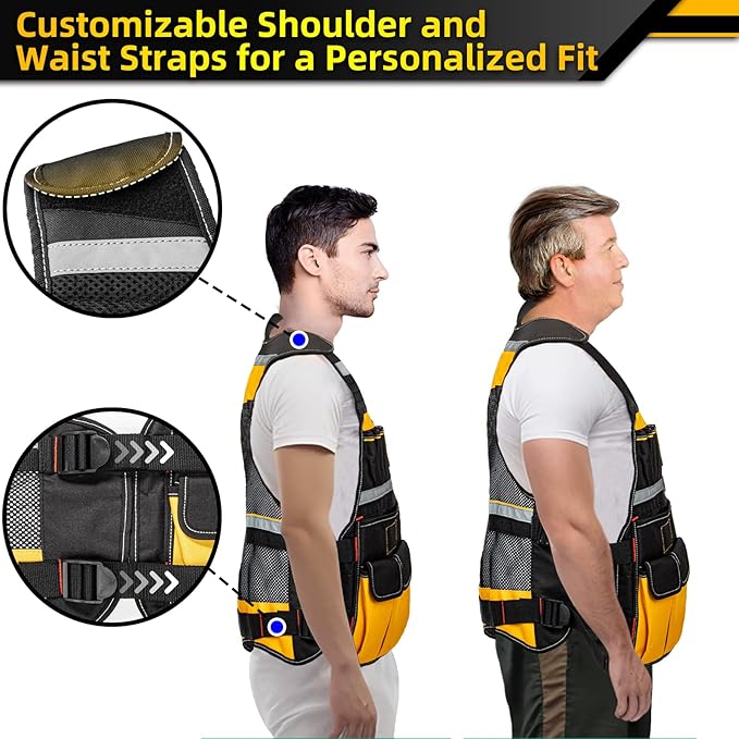 Tool Vest Electrician, Tool Vest for Men, Construction Tool Vest, 22 Pockets, Reflective Work Tool Vest for Men, Tool Vest for Carpenters, Adjustable Tool Vest, Tool Vest for Handyman