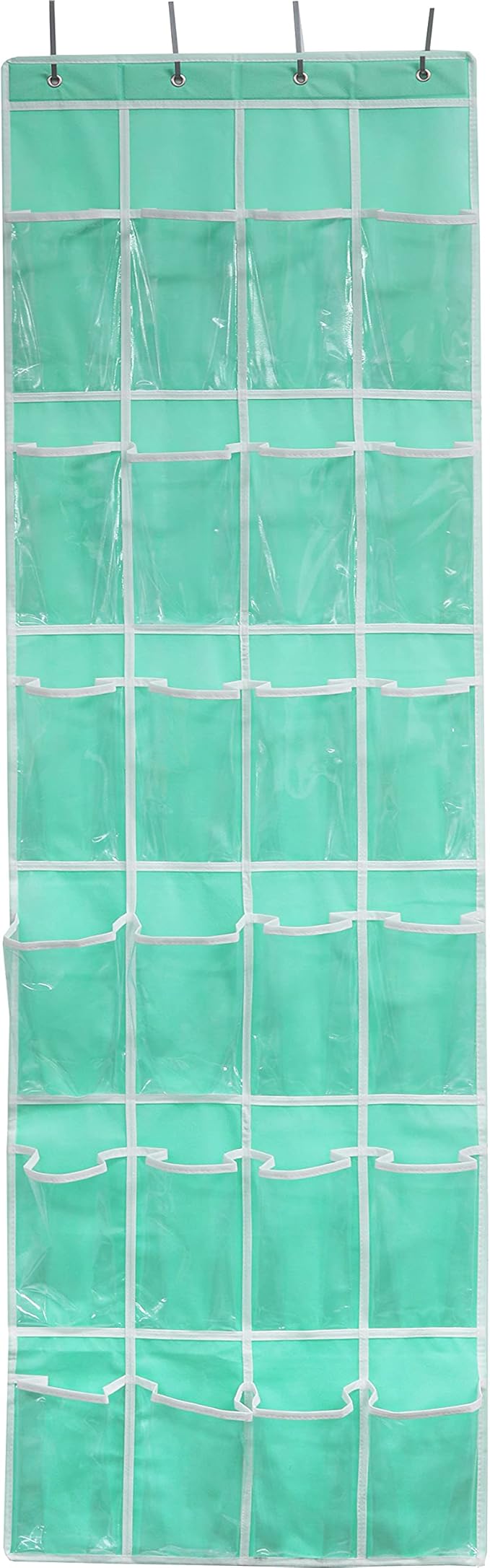Simple Houseware 24 Pockets - Crystal Clear Over The Door Hanging Shoe Organizer, Turquoise (64'' x 19'')