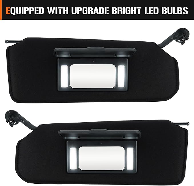Left Right Sun Visor with Light for 1997-2004 Chevy Corvette C5 5.7L, Driver Passenger Side Black Sunvisor Replacement 10442033 10442034