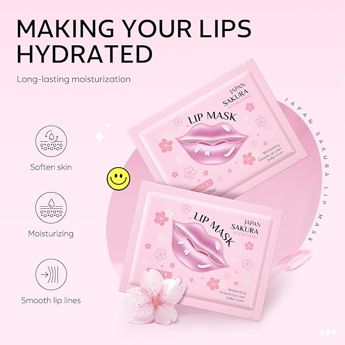 AKARY Sakura 10 Pieces Hydrating Lip Mask, Lip Sleep Mask Collagen Crystal Lip Care Gel Pads For Moisturizing, Minimize Fine Lines, Remove Dead Skin, Anti Chapped Pads Lip Mask (10)
