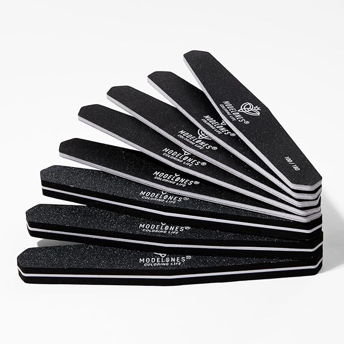 Modelones 8Pcs Nail File and Buffer Set, Professional Double Sided 100180 Grit Gel Nail File Set, Manicure File for Acrylic and Natural Nails, Nail Care kit Tool Nail Supplies for Home and Salon Use