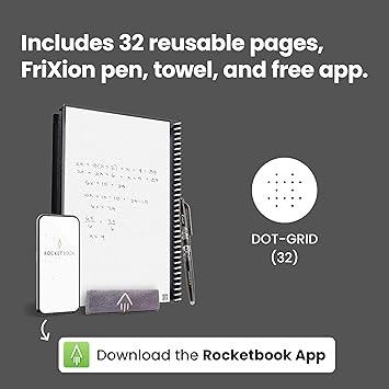 Rocketbook Core Reusable Spiral Notebook, Letter Size 8.5x11, Orange - Dotted Pages, App-Connected, Erasable, Durable Cover, Ideal for School, Work, and Creative Projects