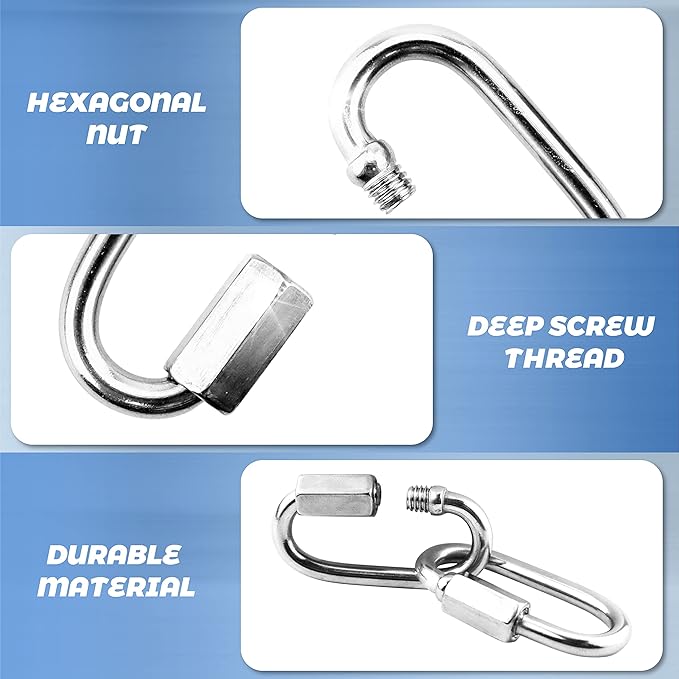 10 Pack 304 Stainless Steel M3.5 Chain Link, 18 Inch D Shape Locking Quick Chain Repair Links Pets Keychain for Outdoor Traveling Equipment