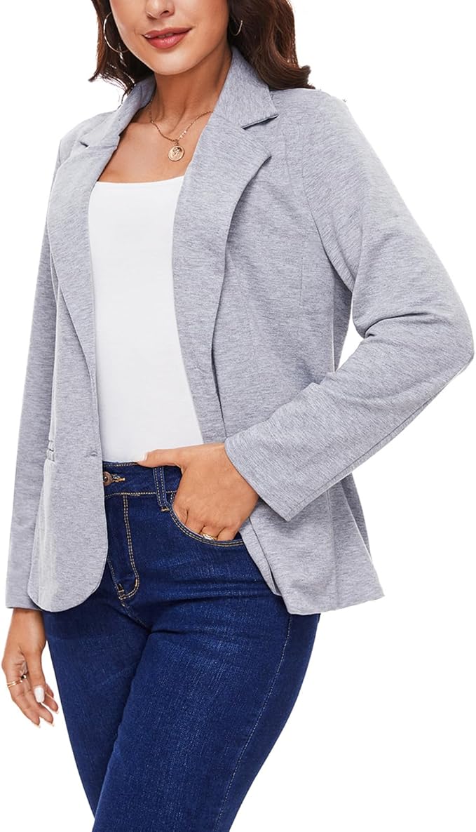 MINTLIMIT Women Long Sleeve Blazer Button Front Work Casual Office Lapel Suit Jacket Lightweight Knit Blazers with Pockets