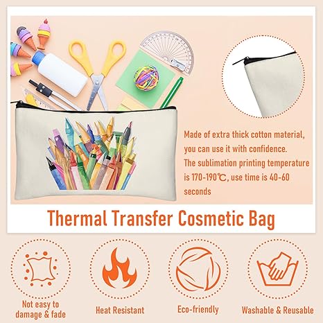 Legigo Blank DIY Craft Bag (13 Pc) Canvas Pencil Case Blank Makeup Bags- Canvas Pencil Pouch Bulk Canvas Cosmetic Bag Multi-Purpose Travel Toiletry Bag Canvas Zipper Bags 8.3 × 5 Inch