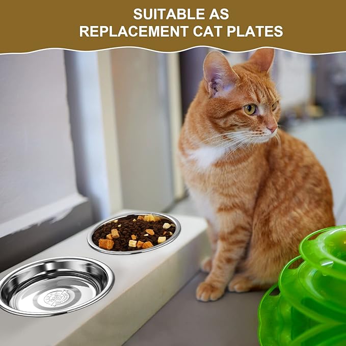 10 Pcs Shallow Cat Food Bowls 6.3 Inches Replacement Stainless Steel Cat Bowls Fatigue Relief for Elevated Stand Metal Dishes Basic for Dishwasher Safe