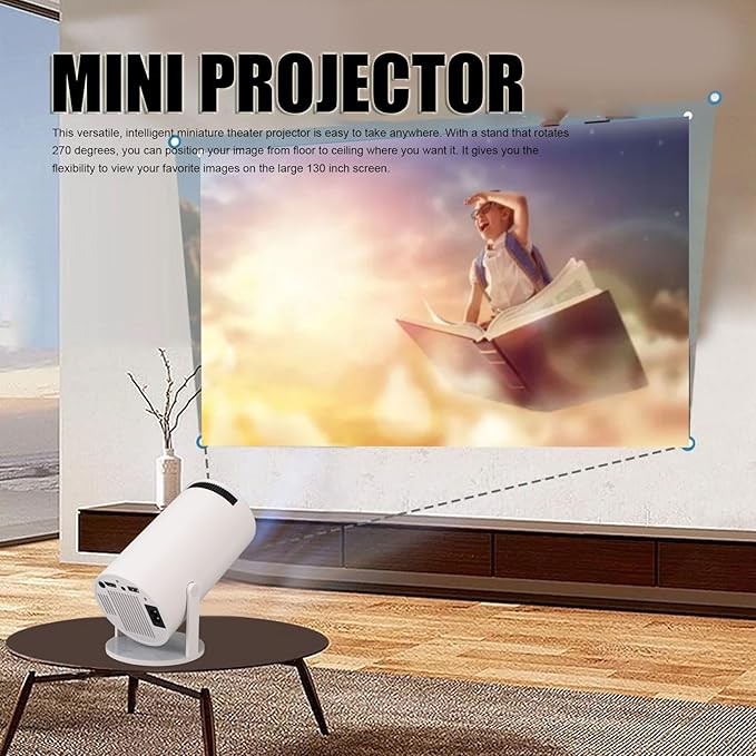 HY300 Mini Projector with WiFi Bluetooth, BT5.2 Projector Support 4K 1080P, 2.4G 5G WiFi 6, 270 Rotatable, Auto Keystone Correction, Home Video Proyector, for Android 11 (US)