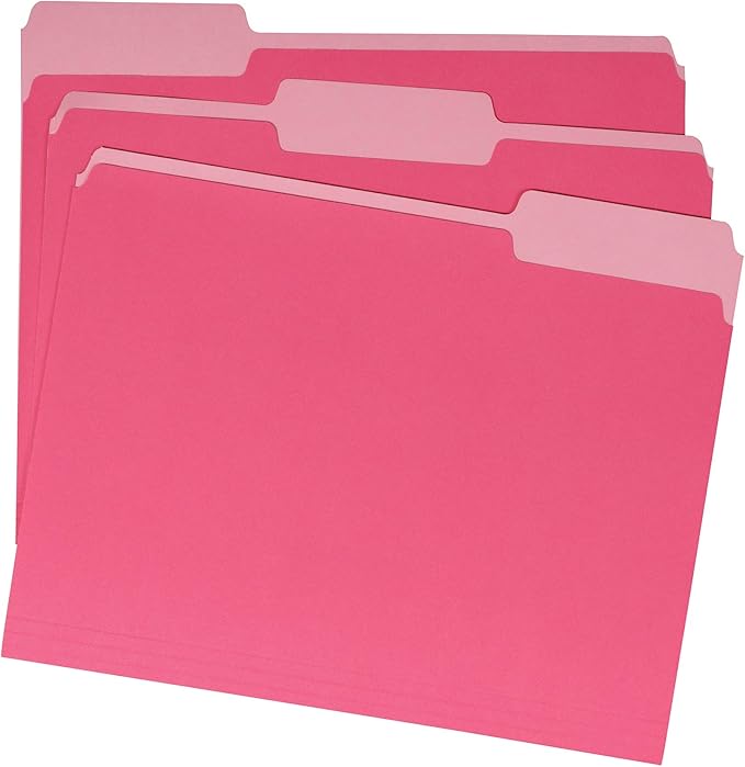 Basics File Folders, Letter Size, 1/3 Cut Tab, Pink, 36-Pack