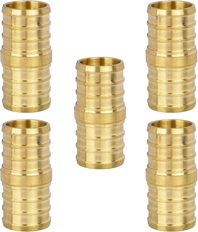 12" PEX Coupling, PEX Fitting Straight for Plumbing Repairs, Sturdy Brass Pipe Coupler for Pex Tubing Connection (5 Pack)