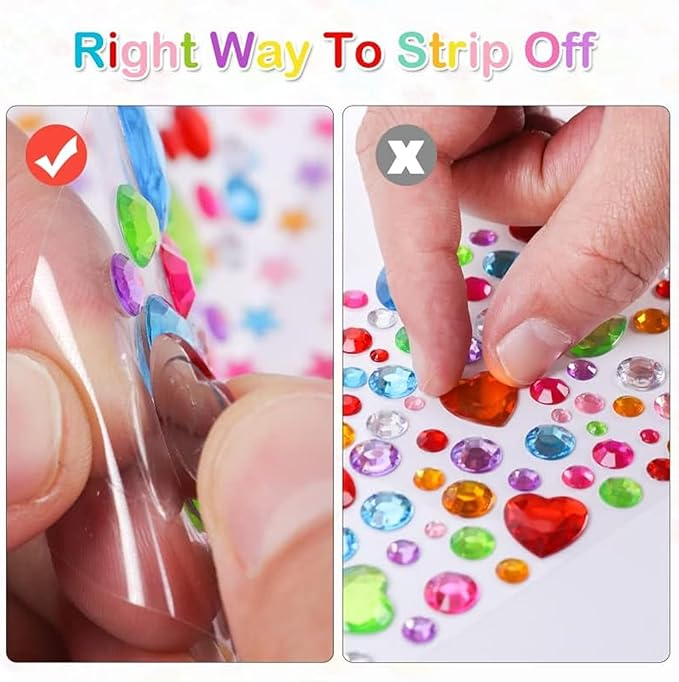 Colorful Nail Stickers Gem Stickers, Valentines Day Nail Stickers Rhinestone Stickers for Crafts, Self Adhesive Jewel Stickers, Acrylic Bling Gems Jewels Stickers Stick on Gems