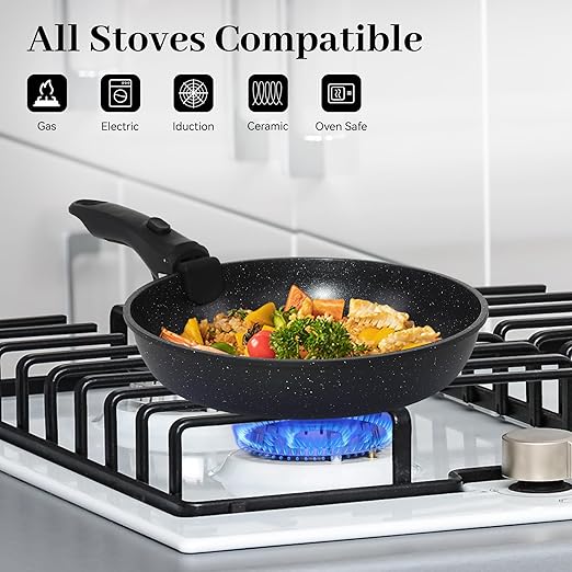 5PCS Pots and Pans Set Non Stick, Kitchen Cookware Sets with Detachable Handle, Ceramic Cookware Sets, Non Stick RV Cookware Cooking Set, Dishwasher & Oven Safe, PFOA Free, Black