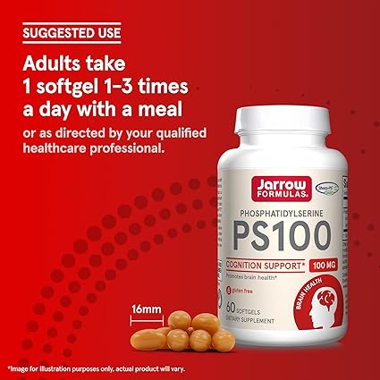 Jarrow Formulas PS100 Phosphatidylserine 100 mg, Dietary Supplement for Brain Health and Cognition Support, 60 Softgels, 20-60 Day Supply