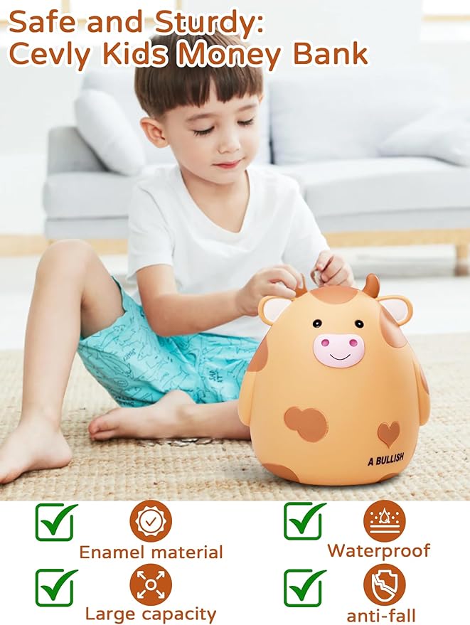 Cow Piggy Bank,Unbreakable Coin Box for Boys Kids,Cute Animal Coin Money Bank Birthday Girls Adults,Coin Saving Boxes Home DecorOoaYellowOoa