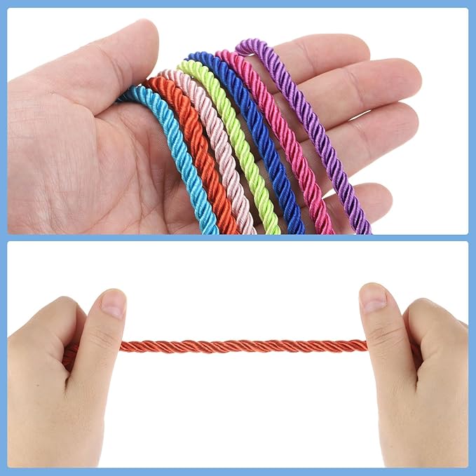 MECCANIXITY Twisted Cord Trim, 5 Yard 5mm 3-Ply Twine Braided Rope Shiny Thread String for Craft Gift Bag Curtain Christmas Decor, Deep Purple - 5m