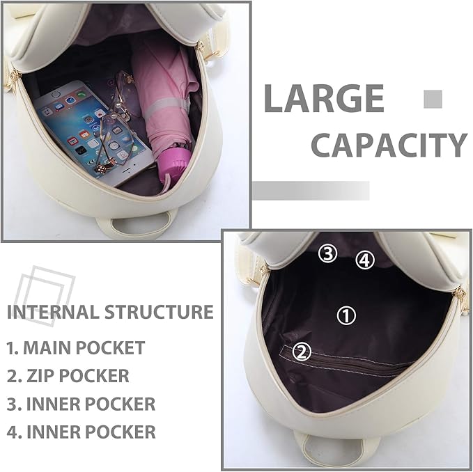 K.E.J. Women Mini Backpack Purse Bowknot Leather Backpack 3-PCS Cute Small Backpack Purse for Women Rucksack for Ladies Shoulder Bag