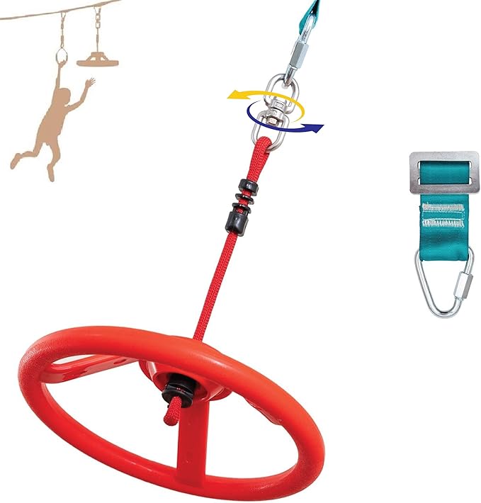 Ninja Kids Hanging Obstacle Course with Swivel Slackline Spinner Wheel Red