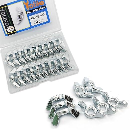 20 PCS 3/8-16 Inch Wingnuts, Quality Carbon Steel Wing Nuts Zinc Plated Fasteners Parts Butterfly Nut, Hand Twist Tighten Hardware Nuts Butterfly Wing-Nut 3/8-16” Assorted Kit