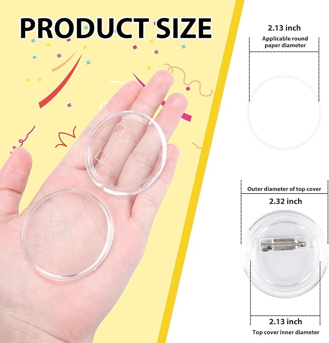 Happiza 50pcs Acrylic Clear Button Pins, 2.17 Inch DIY Button Badges, Custom Blank Photo Buttons Pins Badges for Personalized Crafts Supplies