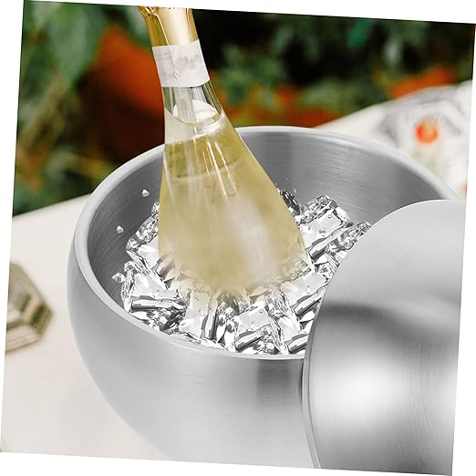 Spherical Ice Bucket Stainless Steel Ice Bucket Ice Storage Bucket Ice Bucket with Lid Bar Ice Container Large Capacity Ice Container Ice Cube Container Wine Ice Bucket Bar Supply