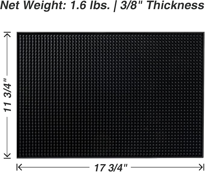 18"x12" PVC Bar Service Mat for Cocktail Bartender (Black)