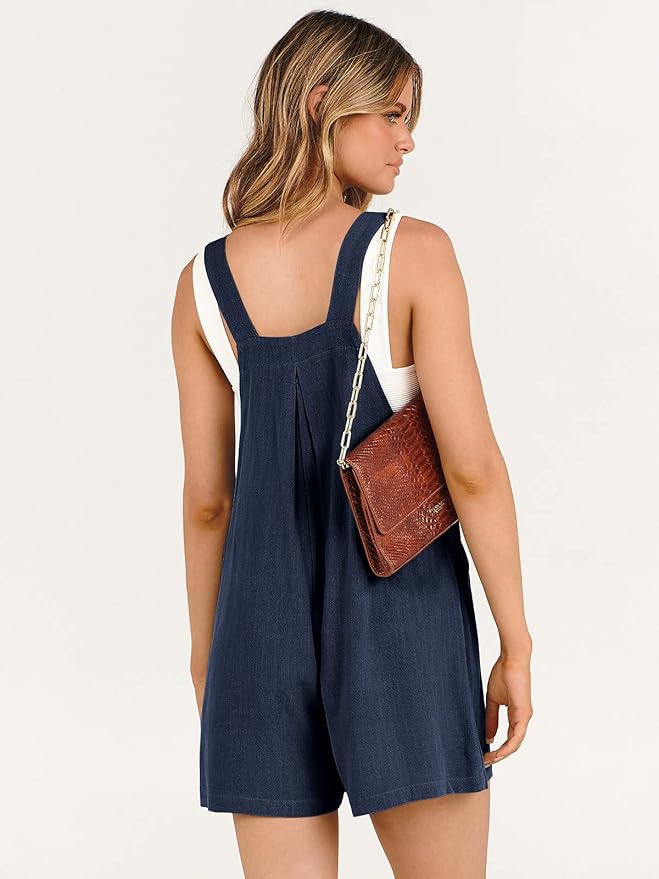 ANRABESS Women's Summer Casual Rompers Bib Short Overalls Loose Linen Jumpsuit Beach Outfits Travel Vacation Clothes
