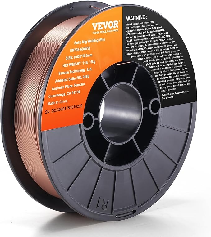 VEVOR Solid MIG Welding Wire, ER70S-6 0.035-inch 11LBS with Low Splatter and High Levels of Deoxidizers for All Position Gas Welding