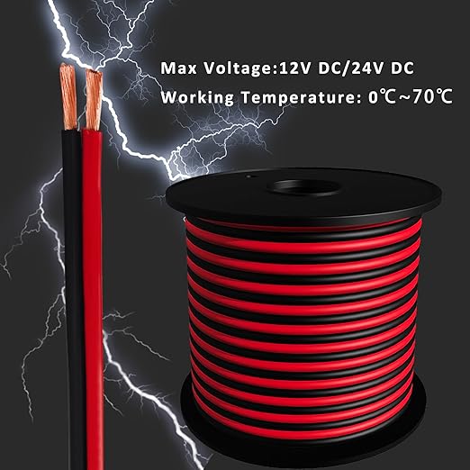 16Gauge 100FT Red Black Cable Hookup Electrical Wire 2 Conductors LED Strips Extension Wire 12V24V DC Cable, 16AWG Flexible Wire Extension Cord (16AWG, 100FT)