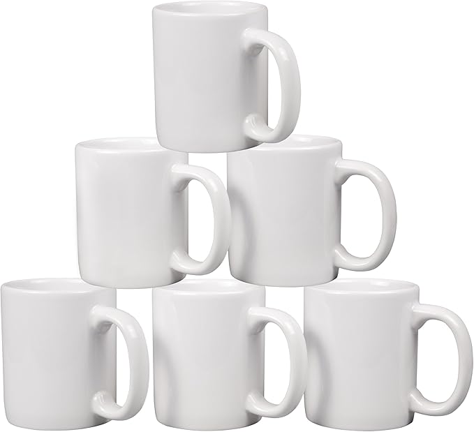 Creative Home - 85355 Creative Home Set of 6 Piece, 12 oz Ceramic Coffee Mug Tea Cup, 3-14" D X 4" H, White