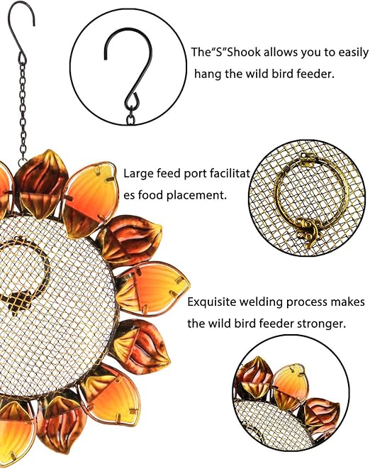 MUMTOP Wild Bird Feeders 14" Metal Sunflower Outdoor Bird Breeders Can Hang in Patio Garden Trees with Hook