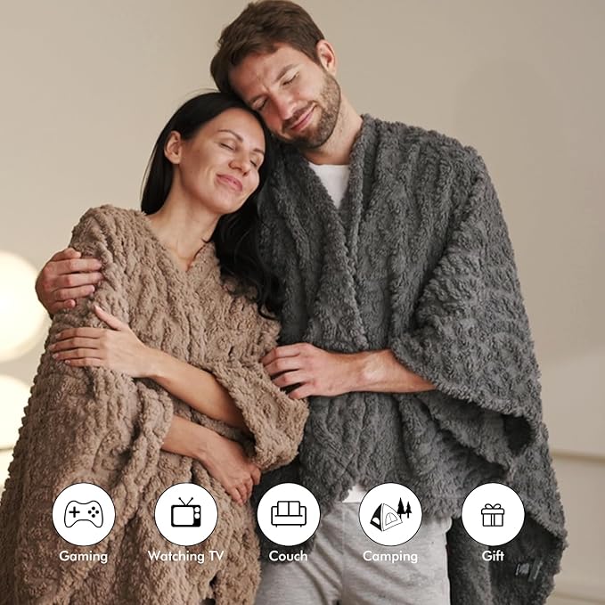 Royoliving Fuzzy Sherpa Wearable Fleece Blanket with Pockets for Adults, Ultra Soft Plush Shawl TV Throw Blankets (Grey, 58'' x 64'')
