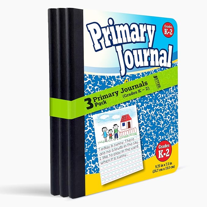 Better Office Products Primary Journal, Hardcover, Primary Composition Book Notebook - Grades K-2, 100 Sheet, One Subject, 9.75" x 7.5", Blue Cover-3 Pack
