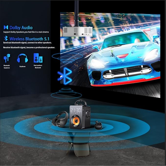 Projector, Native 1080P Full HD Bluetooth Projector with Speaker, 1500 Lumens Outdoor Portable Movie Mini Projector Compatible with Compatible WTV Stick,IOS,Android,PC,Laptop