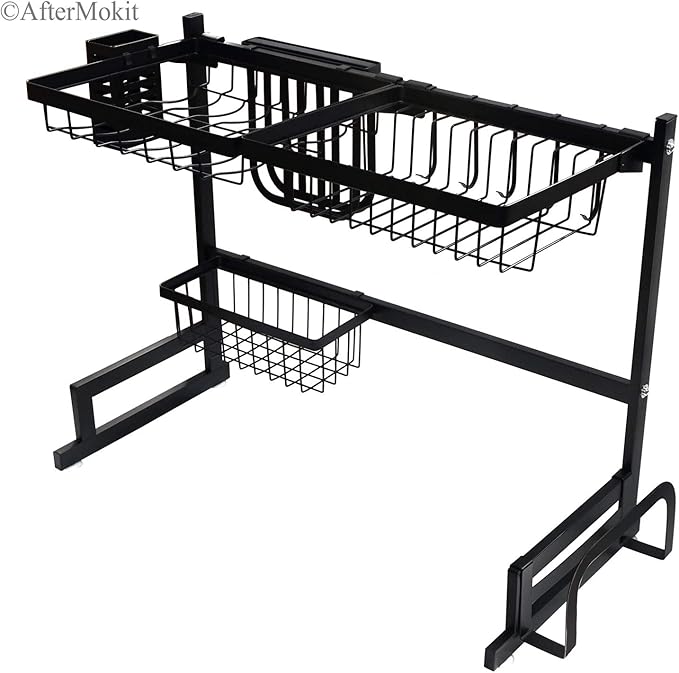 RV Kitchen Sink Rack Motorhome Over The Sink Dish Rack for 25 inch and Less Bowl Counter Space Dish Drying Rack for 27 inch and Up Cabinet Opening 26W x 21H x 13D Black Stainless Steel