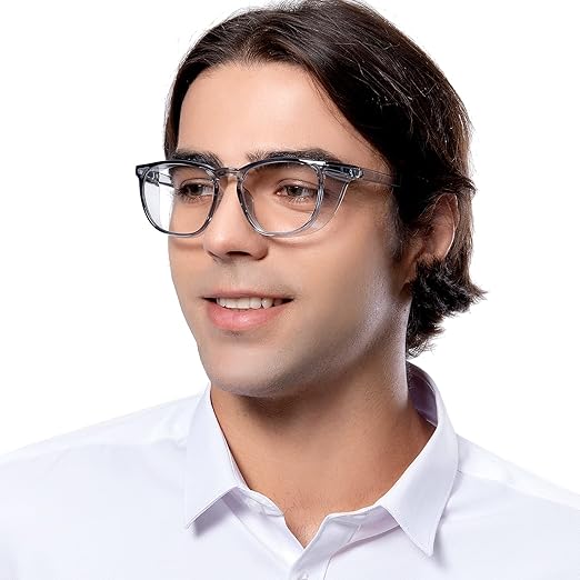 TOREGE Safety Glasses, Fashionable Eye Protection Glasses With Clear Scratch Resistant Lenses, Great Safety Goggles For Women & Men(Transparent Gray&Clear Lens)