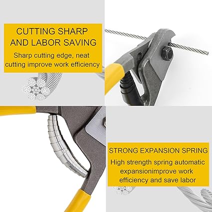 Cable Wire Cutters, Forged From Heavy Duty Stainless Steel Metal 8 Inch Opening Up to 0.39" Small Wire Rope Cutter Tool for Stainless Steel Wire Rope, Bike Brake Cable, Railing Cable