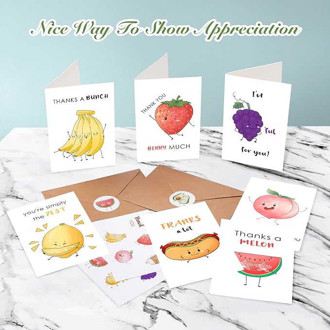 40 Funny Thank You Cards with Envelopes Stickers, 4A6 in Cute Pun Cards Assorted Blank Greeting Cards, Boxed Bulk Note Cards for Friends Teachers Business Coworker Employee Appreciation
