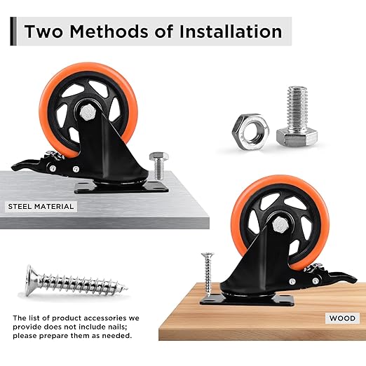 Caster Wheels, Heavy Duty 6 Inch Casters Set of 2, Locking Swivel Casters Wheels for Cart, Furniture and Workbench, Red