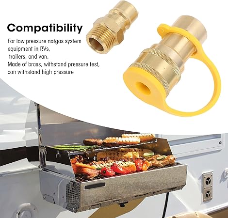 3pcs Gas Quick Connect Fittings, Gas Fittings Brass Gas Quick Connect Adapter Kit for Rv Trailer Van