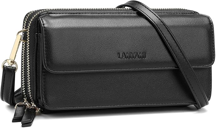 Lanyani RFID Crossbody Wallet Wristlet Purse with Phone Pocket For Women Vegan Leather